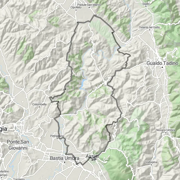 Map miniature of "Umbrian Hilltop Adventure" cycling inspiration in Umbria, Italy. Generated by Tarmacs.app cycling route planner