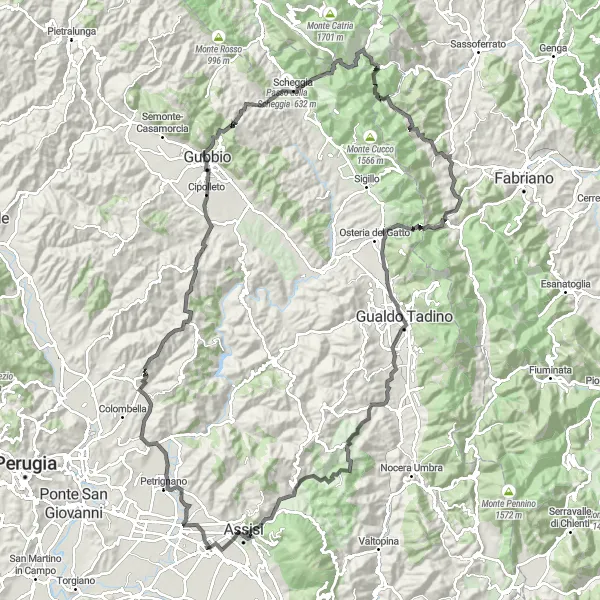 Miniatuurkaart van de fietsinspiratie "Uitdagende wegtocht naar Monte dei Cani" in Umbria, Italy. Gemaakt door de Tarmacs.app fietsrouteplanner