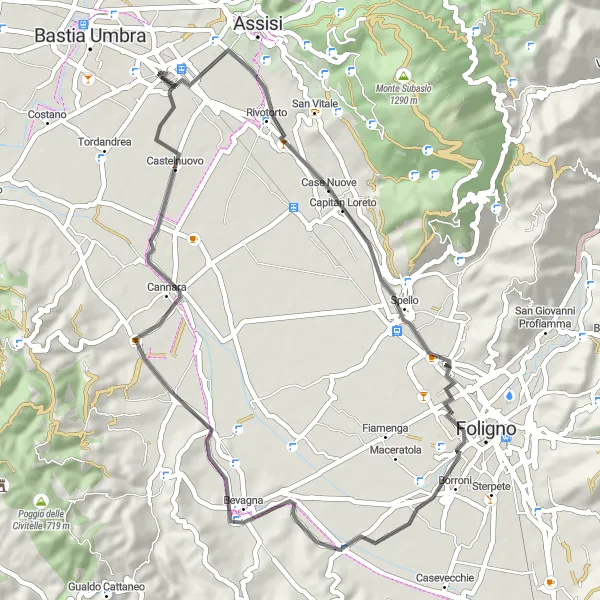 Map miniature of "Assisi Road Adventure" cycling inspiration in Umbria, Italy. Generated by Tarmacs.app cycling route planner