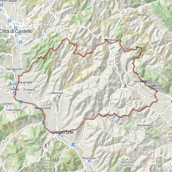 Miniatura della mappa di ispirazione al ciclismo "90km tra castelli e natura umbra" nella regione di Umbria, Italy. Generata da Tarmacs.app, pianificatore di rotte ciclistiche