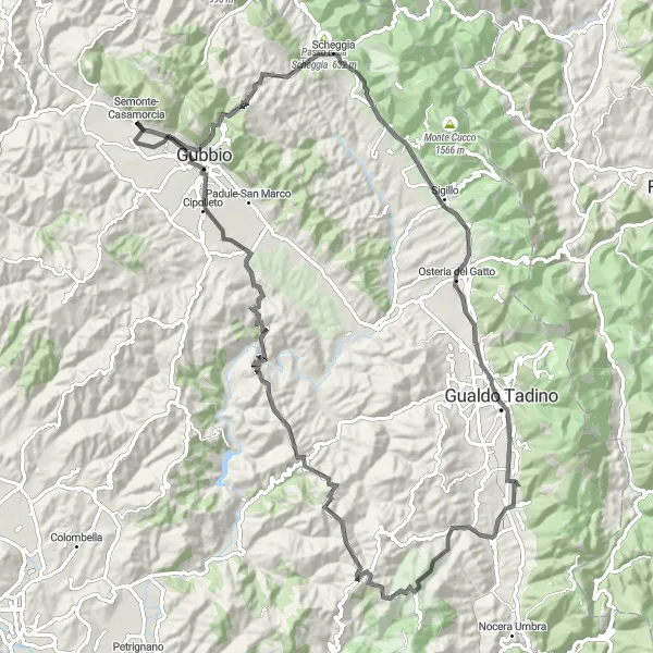 Miniatura della mappa di ispirazione al ciclismo "La Rotonda di Monte Ingino" nella regione di Umbria, Italy. Generata da Tarmacs.app, pianificatore di rotte ciclistiche