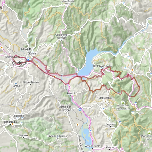 Miniatura della mappa di ispirazione al ciclismo "Esplorazione in bicicletta da Orvieto Scalo a Pozzo della Cava" nella regione di Umbria, Italy. Generata da Tarmacs.app, pianificatore di rotte ciclistiche