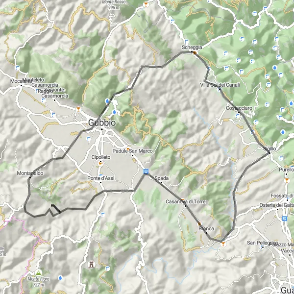 Miniatura della mappa di ispirazione al ciclismo "Viaggio nel Cuore dell'Umbria" nella regione di Umbria, Italy. Generata da Tarmacs.app, pianificatore di rotte ciclistiche