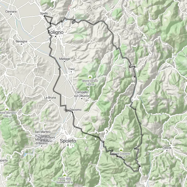 Miniatura della mappa di ispirazione al ciclismo "Cicloturismo panoramico tra Sasso di Pale e Porta dell'Arce" nella regione di Umbria, Italy. Generata da Tarmacs.app, pianificatore di rotte ciclistiche