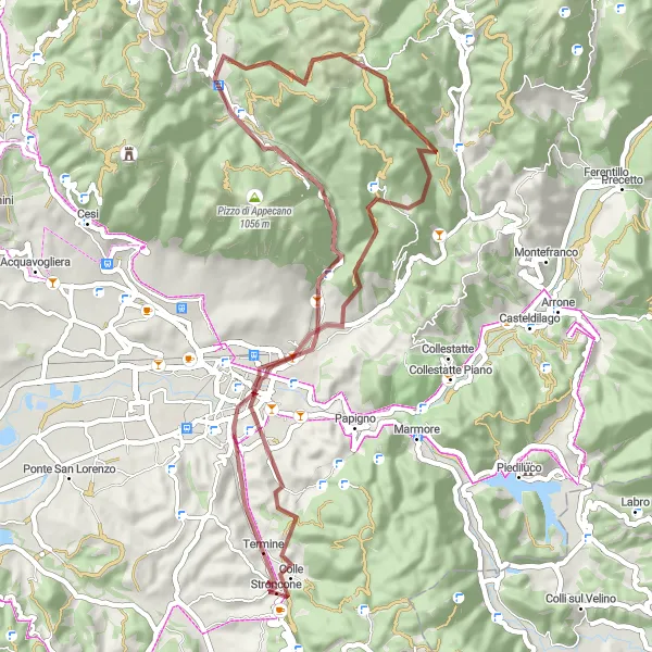 Miniatura della mappa di ispirazione al ciclismo "Giro in bicicletta grazie nei pressi di Stroncone" nella regione di Umbria, Italy. Generata da Tarmacs.app, pianificatore di rotte ciclistiche