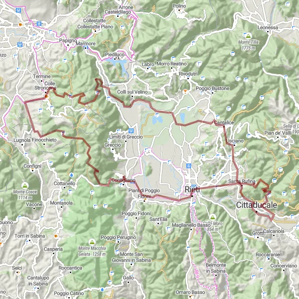 Miniatura della mappa di ispirazione al ciclismo "Rotta panoramica esplorativa nei paraggi di Stroncone" nella regione di Umbria, Italy. Generata da Tarmacs.app, pianificatore di rotte ciclistiche