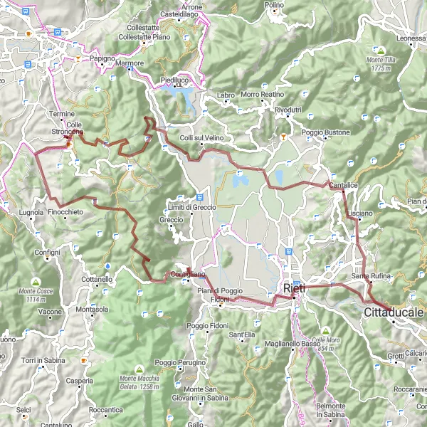 Miniatura della mappa di ispirazione al ciclismo "Esplorando i Balconcini del Vignola" nella regione di Umbria, Italy. Generata da Tarmacs.app, pianificatore di rotte ciclistiche
