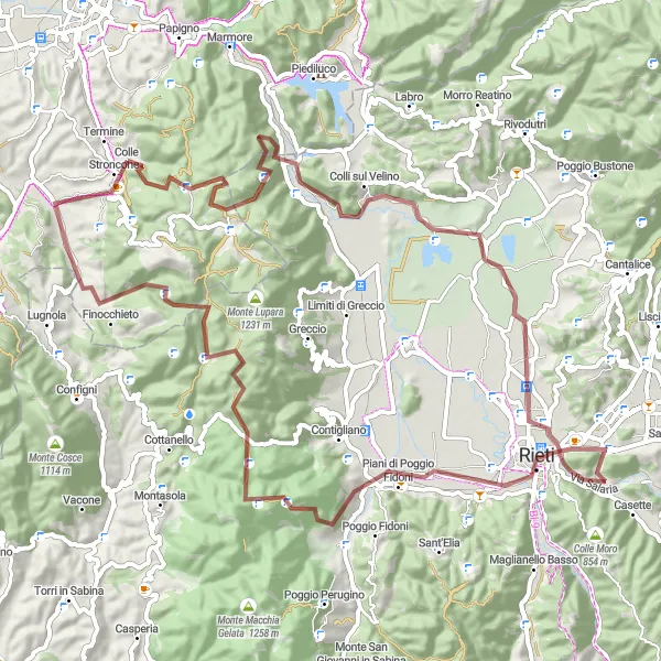 Miniatura della mappa di ispirazione al ciclismo "Giro in Gravel intorno a Stroncone" nella regione di Umbria, Italy. Generata da Tarmacs.app, pianificatore di rotte ciclistiche