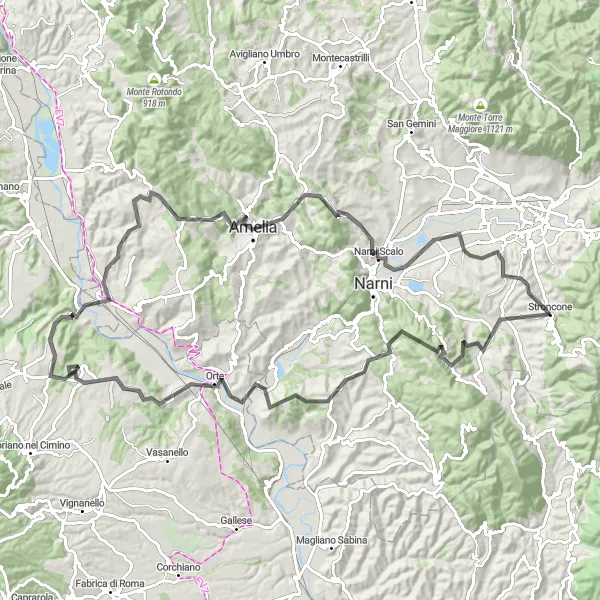 Miniatura della mappa di ispirazione al ciclismo "Il Giro dei Borghi Medievali" nella regione di Umbria, Italy. Generata da Tarmacs.app, pianificatore di rotte ciclistiche