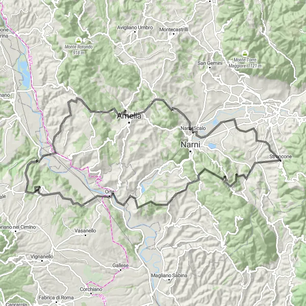 Map miniature of "Hilltop Adventure Road Cycling Route" cycling inspiration in Umbria, Italy. Generated by Tarmacs.app cycling route planner