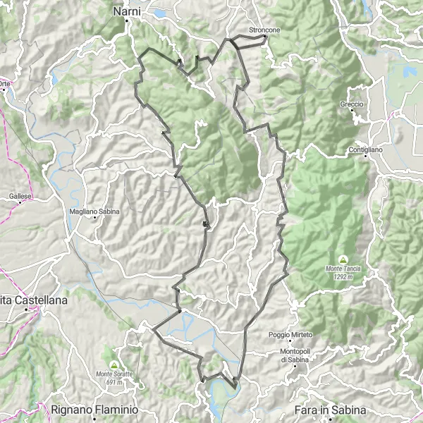 Miniatura della mappa di ispirazione al ciclismo "Strada per Colle dell'Umbria" nella regione di Umbria, Italy. Generata da Tarmacs.app, pianificatore di rotte ciclistiche