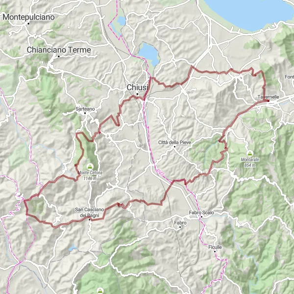 Miniatura della mappa di ispirazione al ciclismo "Avventura Gravel tra i Borghi Medievali" nella regione di Umbria, Italy. Generata da Tarmacs.app, pianificatore di rotte ciclistiche