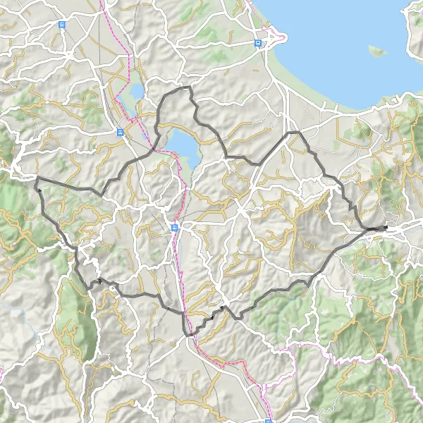 Miniatura della mappa di ispirazione al ciclismo "Scopri la Valdichiana in Bici da Strada" nella regione di Umbria, Italy. Generata da Tarmacs.app, pianificatore di rotte ciclistiche