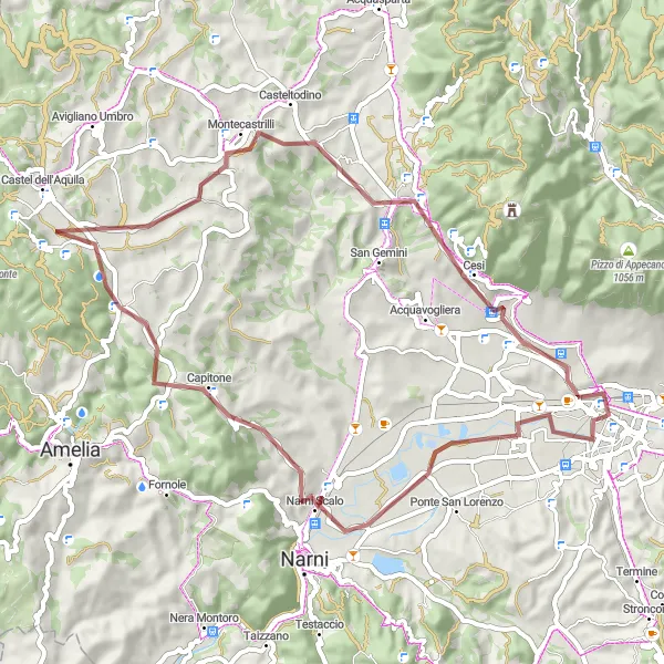 Map miniature of "The Industrial and Astronomical Route" cycling inspiration in Umbria, Italy. Generated by Tarmacs.app cycling route planner