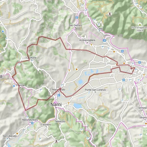 Miniatura della mappa di ispirazione al ciclismo "Viaggio in mountain bike da Terni a Acquavogliera" nella regione di Umbria, Italy. Generata da Tarmacs.app, pianificatore di rotte ciclistiche