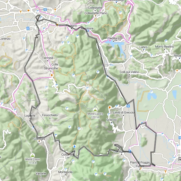 Miniatura della mappa di ispirazione al ciclismo "Percorso in bicicletta da Terni a Configni" nella regione di Umbria, Italy. Generata da Tarmacs.app, pianificatore di rotte ciclistiche