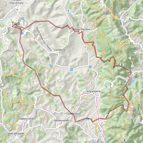 Miniatura della mappa di ispirazione al ciclismo "Tra Todi e Montenero" nella regione di Umbria, Italy. Generata da Tarmacs.app, pianificatore di rotte ciclistiche