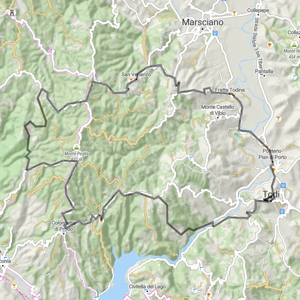 Miniatura della mappa di ispirazione al ciclismo "Avventura Umbra in Bici" nella regione di Umbria, Italy. Generata da Tarmacs.app, pianificatore di rotte ciclistiche