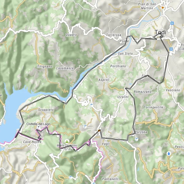 Miniatura mapy "Trasa rowerowa drogowa do Monte Bello" - trasy rowerowej w Umbria, Italy. Wygenerowane przez planer tras rowerowych Tarmacs.app