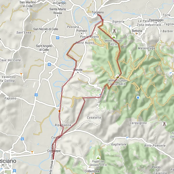 Map miniature of "Umbrian Hills Gravel Loop" cycling inspiration in Umbria, Italy. Generated by Tarmacs.app cycling route planner