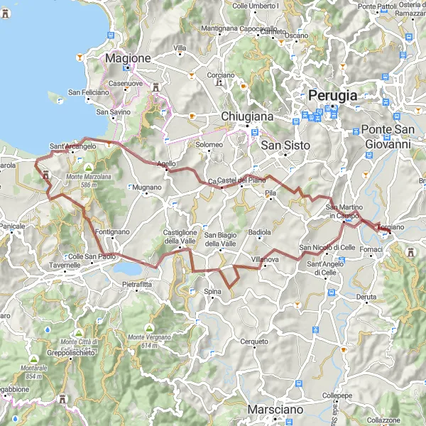 Map miniature of "Torgiano Gravel Adventure" cycling inspiration in Umbria, Italy. Generated by Tarmacs.app cycling route planner
