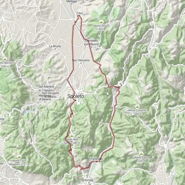 Map miniature of "The Mountain Loop" cycling inspiration in Umbria, Italy. Generated by Tarmacs.app cycling route planner