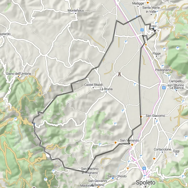 Miniatura della mappa di ispirazione al ciclismo "Breve sfida su due ruote" nella regione di Umbria, Italy. Generata da Tarmacs.app, pianificatore di rotte ciclistiche