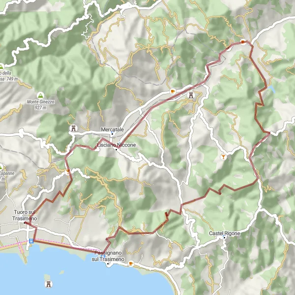 Map miniature of "Challenging Gravel Expedition" cycling inspiration in Umbria, Italy. Generated by Tarmacs.app cycling route planner