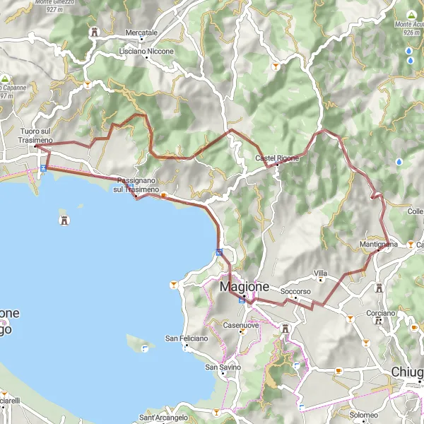Miniatura mapy "Zamek Rigone i Monte Torrazzo Gravel Tour" - trasy rowerowej w Umbria, Italy. Wygenerowane przez planer tras rowerowych Tarmacs.app