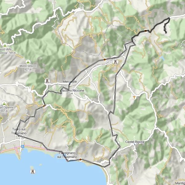 Miniatura della mappa di ispirazione al ciclismo "Giro dei Borghi sul Trasimeno" nella regione di Umbria, Italy. Generata da Tarmacs.app, pianificatore di rotte ciclistiche