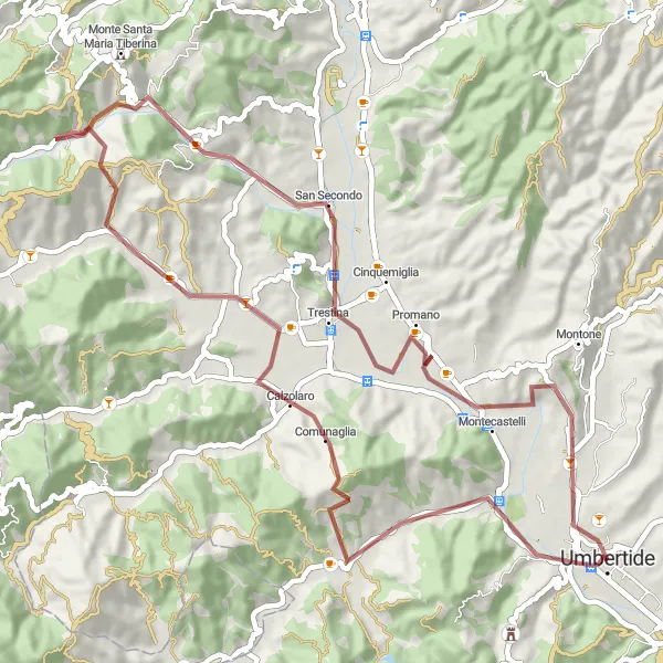 Map miniature of "Umbertide Gravel Adventure" cycling inspiration in Umbria, Italy. Generated by Tarmacs.app cycling route planner