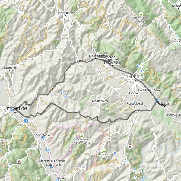 Map miniature of "Umbertide Countryside Escape" cycling inspiration in Umbria, Italy. Generated by Tarmacs.app cycling route planner