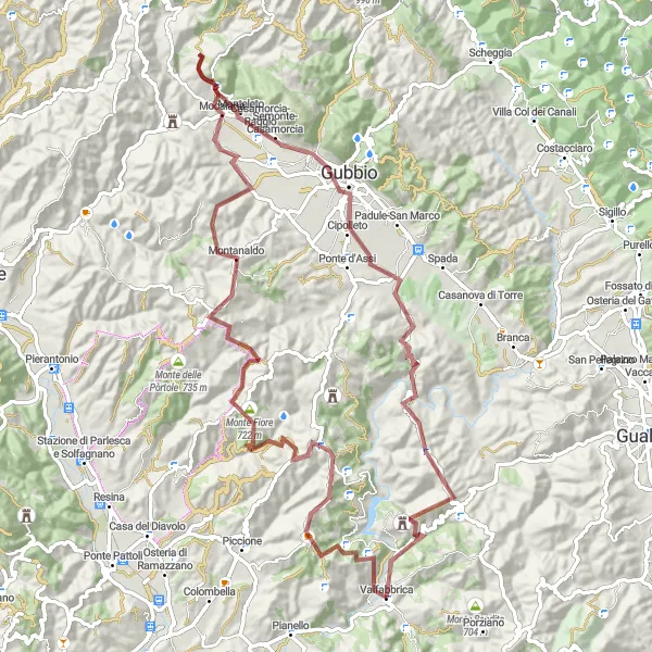 Miniatura della mappa di ispirazione al ciclismo "Esplorazione della Montagna Umbra" nella regione di Umbria, Italy. Generata da Tarmacs.app, pianificatore di rotte ciclistiche