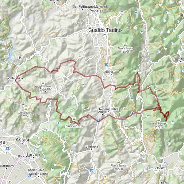 Map miniature of "Umbrian Gravel Marathon" cycling inspiration in Umbria, Italy. Generated by Tarmacs.app cycling route planner