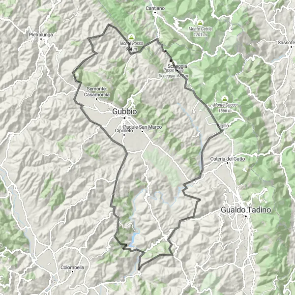 Miniatura della mappa di ispirazione al ciclismo "Tour delle Colline Umbre" nella regione di Umbria, Italy. Generata da Tarmacs.app, pianificatore di rotte ciclistiche