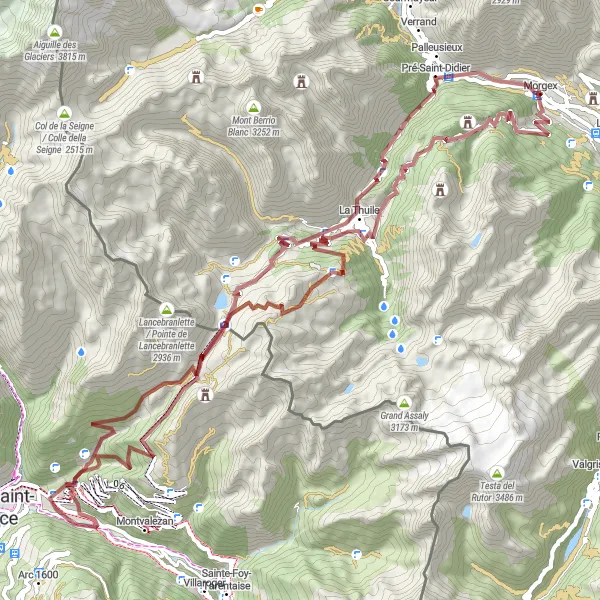 Map miniature of "Gravel Adventure in Valle d'Aosta" cycling inspiration in Valle d’Aosta/Vallée d’Aoste, Italy. Generated by Tarmacs.app cycling route planner