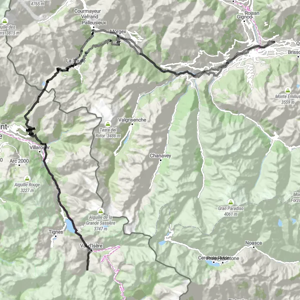 Miniatura della mappa di ispirazione al ciclismo "Sfida in bicicletta tra Saint-Christophe e Runaz" nella regione di Valle d’Aosta/Vallée d’Aoste, Italy. Generata da Tarmacs.app, pianificatore di rotte ciclistiche