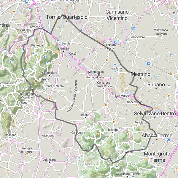 Karttaminiaatyyri "82 km pyöräilyreitti Abano Termeen lähellä: Torreglia - Selvazzano Dentro" pyöräilyinspiraatiosta alueella Veneto, Italy. Luotu Tarmacs.app pyöräilyreittisuunnittelijalla