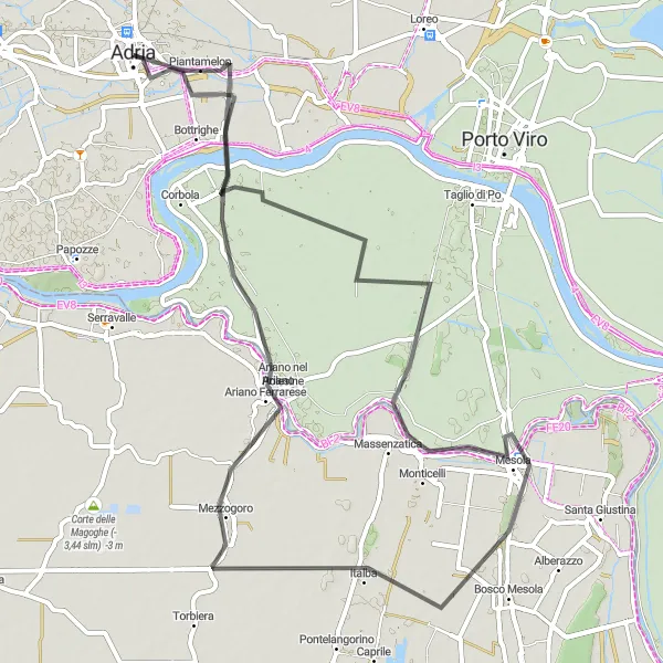 Miniatua del mapa de inspiración ciclista "Ruta en Carretera Grillara - Adria" en Veneto, Italy. Generado por Tarmacs.app planificador de rutas ciclistas