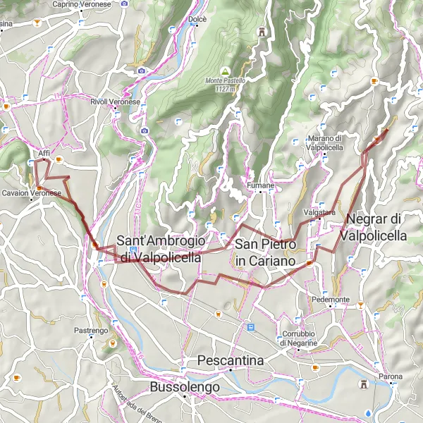Miniatura mapy "Przejażdżka gravelowa do Monte Moscal" - trasy rowerowej w Veneto, Italy. Wygenerowane przez planer tras rowerowych Tarmacs.app