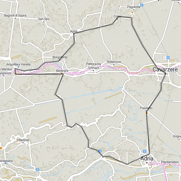 Miniature de la carte de l'inspiration cycliste "Parcours en boucle pittoresque autour d'Agna" dans la Veneto, Italy. Générée par le planificateur d'itinéraire cycliste Tarmacs.app