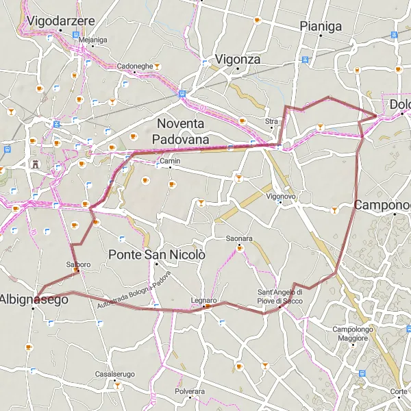 Miniatura della mappa di ispirazione al ciclismo "Avventura su Strade Campestri" nella regione di Veneto, Italy. Generata da Tarmacs.app, pianificatore di rotte ciclistiche