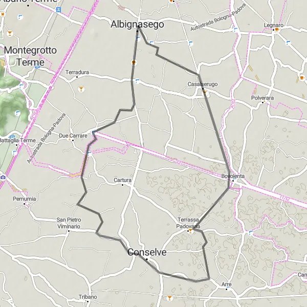 Kartminiatyr av "Kort cykeltur till Maserà di Padova" cykelinspiration i Veneto, Italy. Genererad av Tarmacs.app cykelruttplanerare