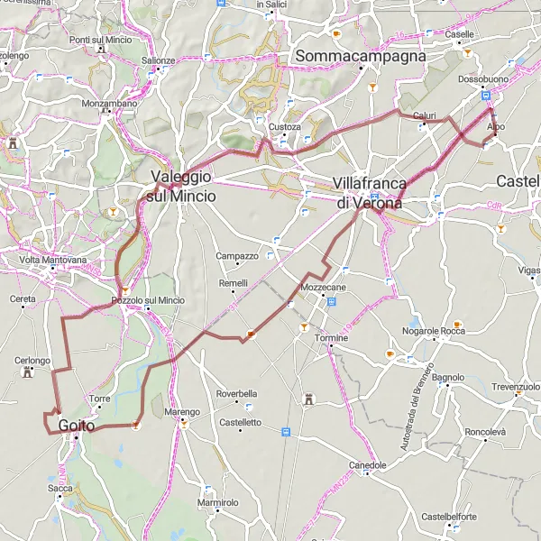 Miniatura della mappa di ispirazione al ciclismo "Avventura in mountain bike a Vista su Borghetto" nella regione di Veneto, Italy. Generata da Tarmacs.app, pianificatore di rotte ciclistiche