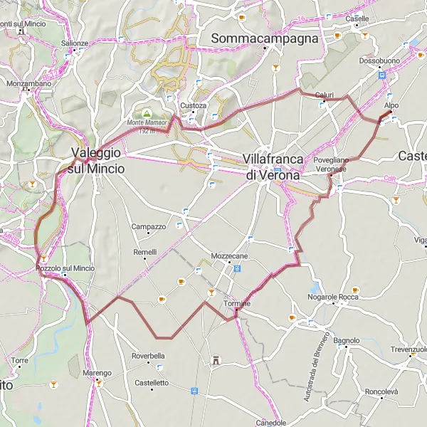 Miniatura della mappa di ispirazione al ciclismo "Esplorazione off-road a Valeggio sul Mincio" nella regione di Veneto, Italy. Generata da Tarmacs.app, pianificatore di rotte ciclistiche