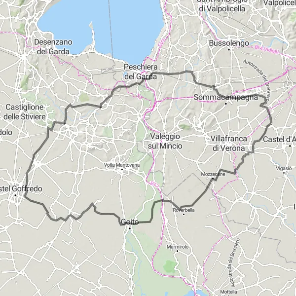 Map miniature of "The Gusnago Adventure" cycling inspiration in Veneto, Italy. Generated by Tarmacs.app cycling route planner