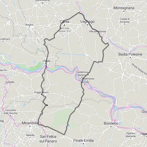 Map miniature of "Angiari - Castelnovo Bariano Loop" cycling inspiration in Veneto, Italy. Generated by Tarmacs.app cycling route planner