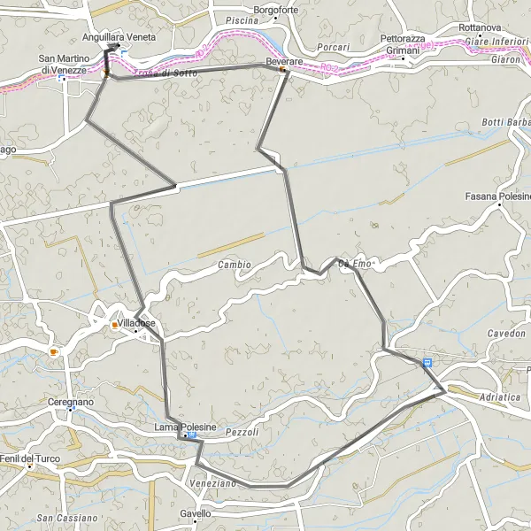 Miniatura della mappa di ispirazione al ciclismo "Tour dei Borghi Veneti" nella regione di Veneto, Italy. Generata da Tarmacs.app, pianificatore di rotte ciclistiche