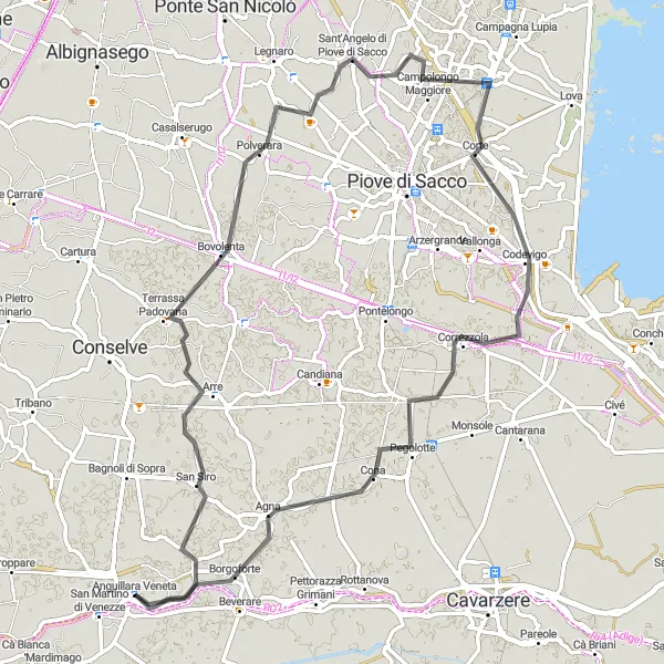 Miniatura mapy "Rowerowa wyprawa do Codevigo" - trasy rowerowej w Veneto, Italy. Wygenerowane przez planer tras rowerowych Tarmacs.app