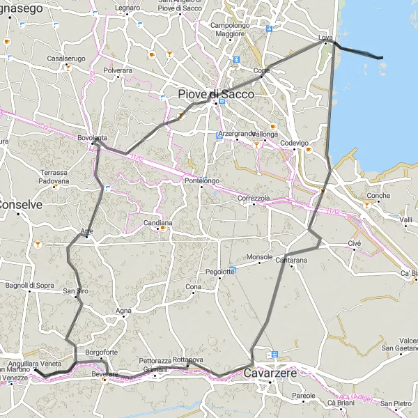 Miniatura della mappa di ispirazione al ciclismo "Rotta dei Paesaggi Verdi" nella regione di Veneto, Italy. Generata da Tarmacs.app, pianificatore di rotte ciclistiche